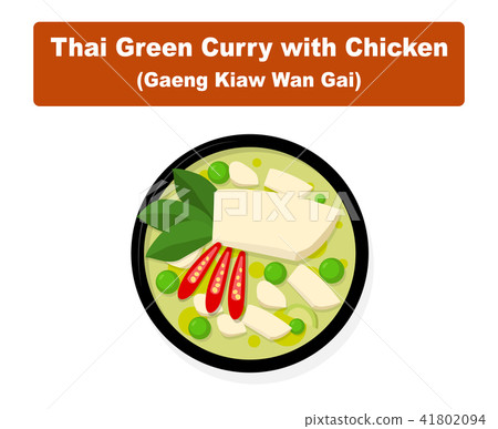 Thai green curry with chicken, Top view vector art Thai green curry with chicken, Top view vector art 41802094