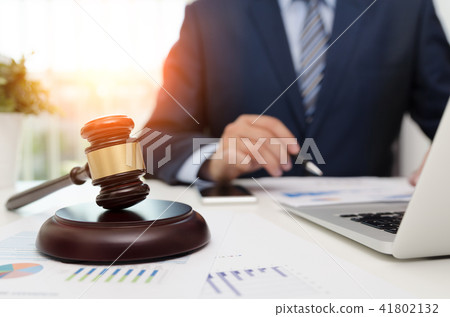 Justice symbol wooden gavel on table 41802132