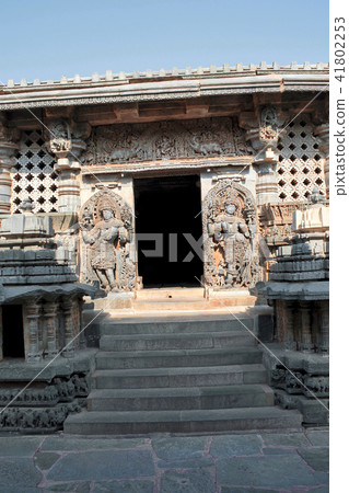 Small towers and dwarapla, Hoysaleshvara Temple Small towers and dwarapla, Hoysaleshvara Temple 41802253