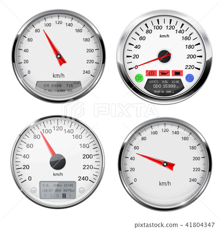 Speedometers and tachometers. Car dashboard gauges with chrome frame 41804347