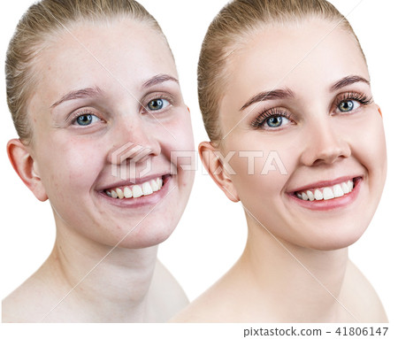 Portrait of woman before and after makeup.-照片素材（圖片） [41806147] - PIXTA圖庫