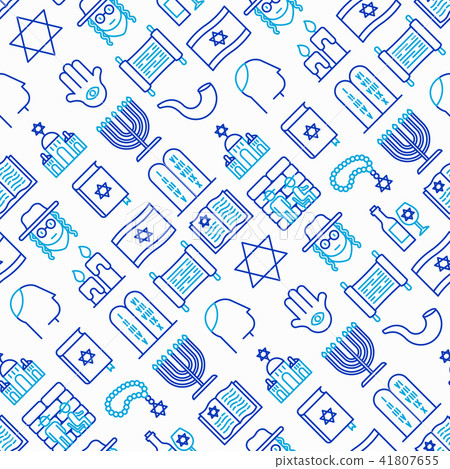 Judaism seamless pattern with thin line icons Judaism seamless pattern with thin line icons 41807655