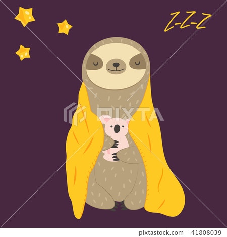Sleepy funny sloth turning in blanket and toy 41808039