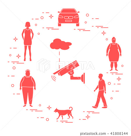 Security camera, dog, woman, girl, men, car Security camera, dog, woman, girl, men, car 41808144