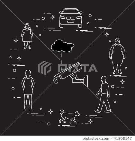 Security camera, dog, women, girl, man, car Security camera, dog, women, girl, man, car 41808147