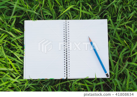 Top view of open book. Book open with pencil Top view of open book. Book open with pencil 41808634