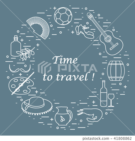 various symbols of Spain arranged in a circle 41808862