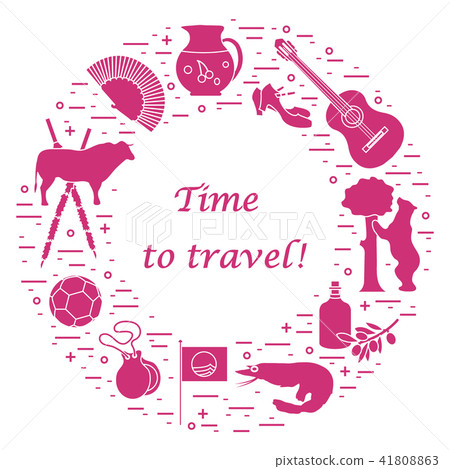 various symbols of Spain arranged in a circle 41808863