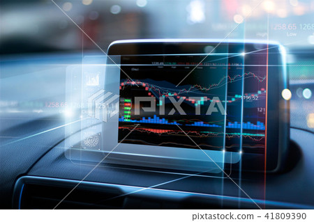 Stock market data display on virtual screen in car Stock market data display on virtual screen in car 41809390