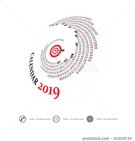 2019 Calendar Template.Spiral calendar. 41809534