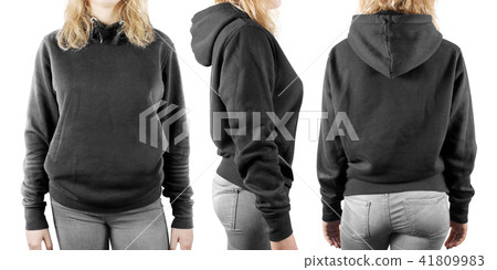 Blank black sweatshirt mock up set isolated, front, back and side view 41809983