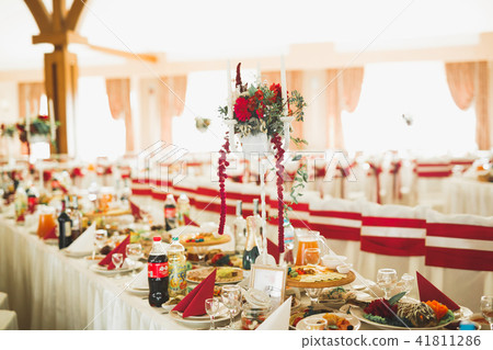 Interior of a restaurant prepared for wedding ceremony Interior of a restaurant prepared for wedding ceremony 41811286