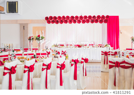 Interior of a restaurant prepared for wedding ceremony 41811291