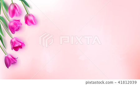 Floral background with bouquet of tulips, top view 41812039
