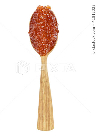 red caviar in a wooden spoon 41812322