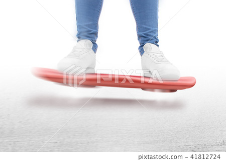 Man moving on red hover board scooter isolated. 41812724