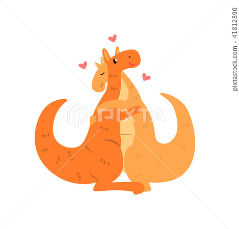 Couple of cute kangaroos in love embracing each other, two happy aniimals hugging with hearts over 41812890