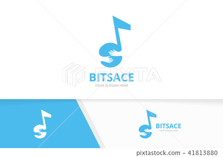 Vector note and hands logo combination. Music and hug symbol or icon. Unique sound and embrace 41813880