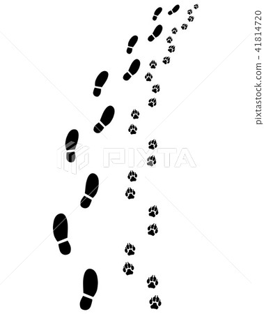 Footprints of man and dog Footprints of man and dog 41814720