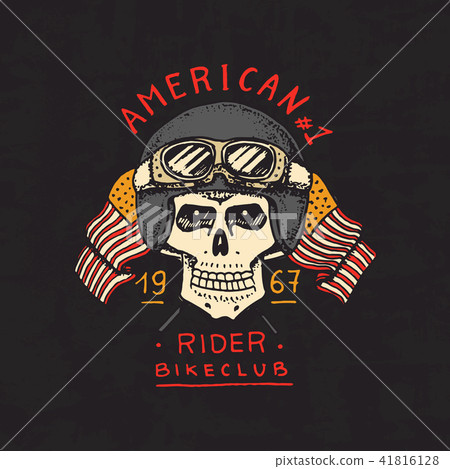 Vintage custom skulls emblem, label badge for t shirt. Motorcycles and biker club template 41816128