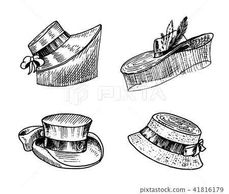 Summer vintage Hats collection for elegant woman, female and ladies. Retro fashion set. Breton Summer vintage Hats collection for elegant woman, female and ladies. Retro fashion set. Breton 41816179