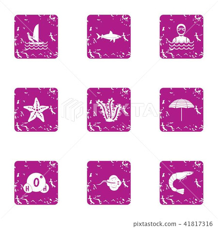 Marine reserve icons set, grunge style 41817316