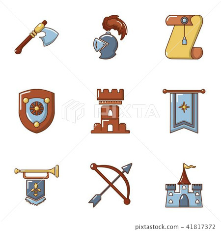 Knightly icons set, cartoon style Knightly icons set, cartoon style 41817372