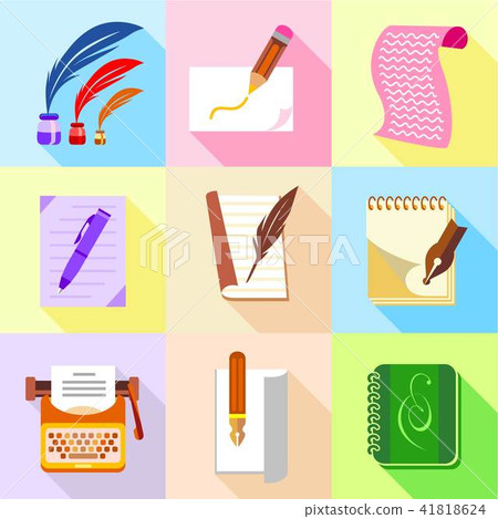 Stuff for writer icons set, cartoon style Stuff for writer icons set, cartoon style 41818624