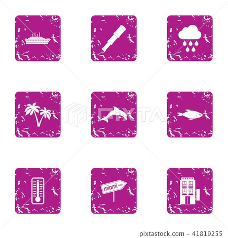 Bathing beach icons set, grunge style Bathing beach icons set, grunge style 41819255