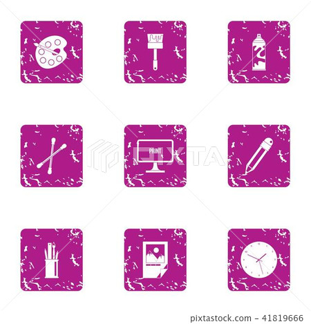 Paint material icons set, grunge style 41819666