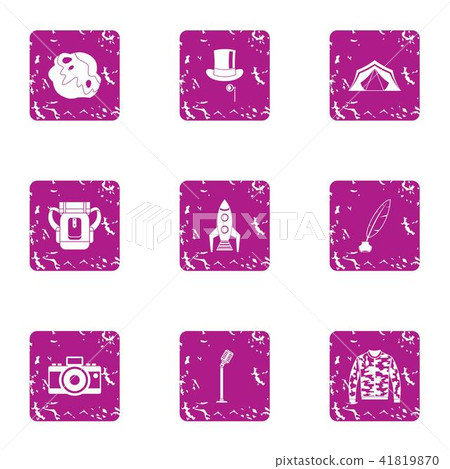 Hike photo icons set, grunge style Hike photo icons set, grunge style 41819870
