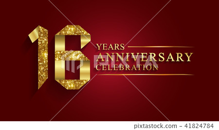16 years anniversary ribbon gold number. 16 years anniversary ribbon gold number. 41824784
