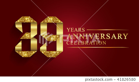 39 years anniversary ribbon golden number. 41826580