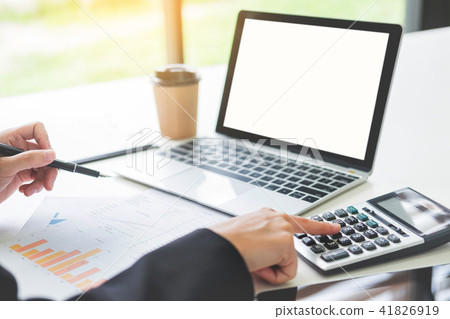 business woman with laptop, Business team working on a new busin business woman with laptop, Business team working on a new busin 41826919