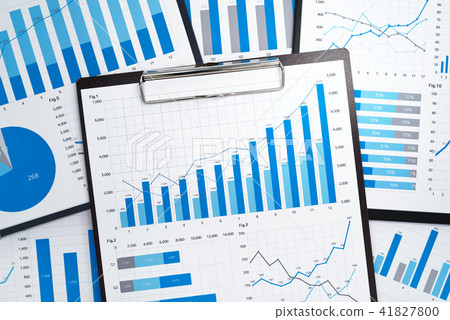 Many business reports with graphs drawn. Collection and analysis of statistical data. 41827800