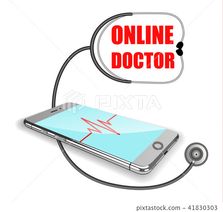 Phone, pulse line, stethoscope. Body online, the concept of remote medicine. Vector realistic Phone, pulse line, stethoscope. Body online, the concept of remote medicine. Vector realistic 41830303