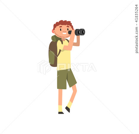 Young male photographer taking a photo using camera, tourist with backpack cartoon vector Young male photographer taking a photo using camera, tourist with backpack cartoon vector 41835264