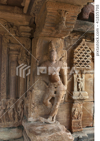 Carved figure of a dvarapala. Papanatha temple Carved figure of a dvarapala. Papanatha temple 41835708