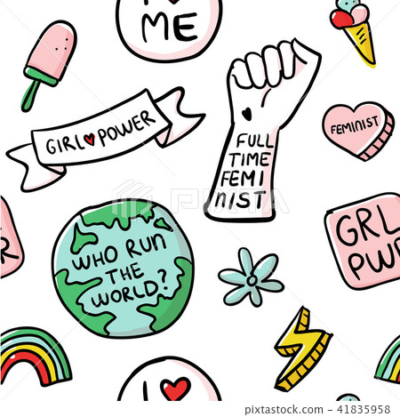 Feminism slogan and patches seamless pattern Feminism slogan and patches seamless pattern 41835958
