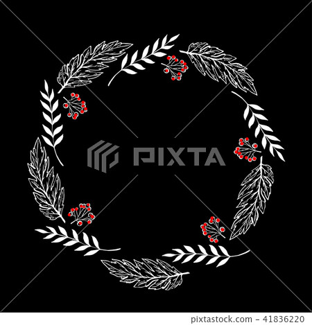 Doodle berry and leaf circle frame on a black Doodle berry and leaf circle frame on a black 41836220