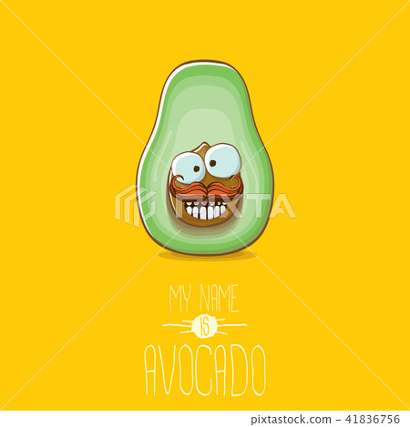 funny cartoon cute green avocado character isolated on orange background. My name is avocado vector 41836756