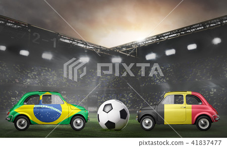 Brazil and Belgium cars on football stadium Brazil and Belgium cars on football stadium 41837477