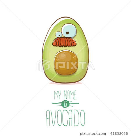 funny cartoon cute green avocado character isolated on white background. My name is avocado vector 41838036