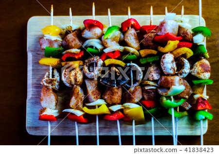 skewers with meat and vegetables skewers with meat and vegetables 41838423