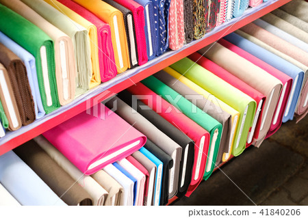 colorful fabric rolls on textile market - colorful fabric rolls on textile market - 41840206