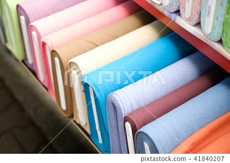 colorful fabric rolls on textile market - colorful fabric rolls on textile market - 41840207