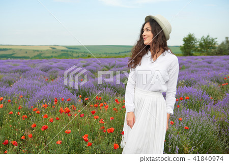 young girl is in the lavender field 41840974