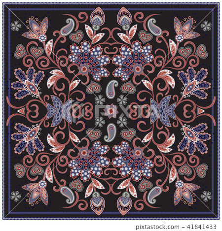Lovely tablecloth ethnic indian flowers. Beautiful vector ornament. Card, bandana print, kerchief 41841433