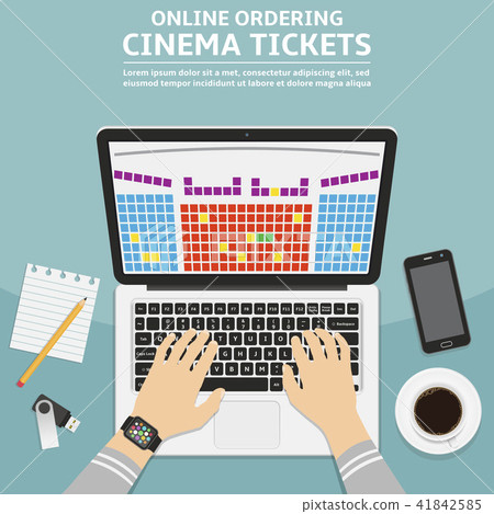 Online cinema ticket order flat design concept Online cinema ticket order flat design concept 41842585