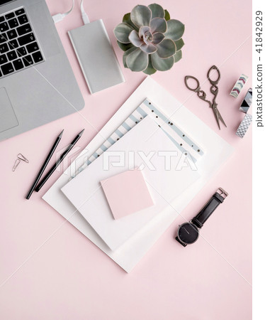 Freelancer girl home workspace. Freelancer girl home workspace. 41842929